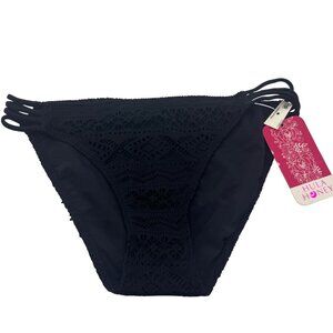 Hula Honey Womens Swim Bikini Bottom Black Size M Crochet Lace Side Straps New